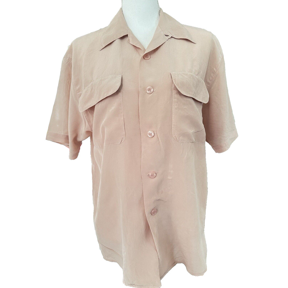 Spencer Jeremy Vintage Blouse Women's Powder Pink 100% Silk‎ short sleeve sz S